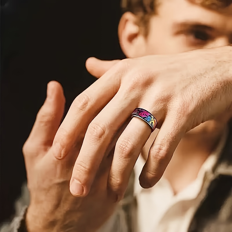 Women's 8mm Colorful Graffiti Inspired Stainless Steel Ring